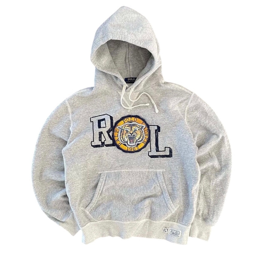 Polo Ralph Lauren Tiger Patch 1967 Gray Pullover Hoodie University Sweater M